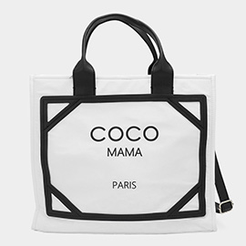 COCO MAMA Message Pointed Fabric Tote Bag / Crossbody Bag