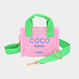 COCO MAMA Message Pointed Terry Cloth Mini Tote Bag / Crossbody Bag