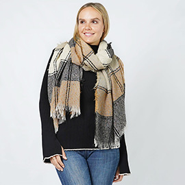 Plaid Slub Woven Oblong Scarf