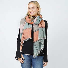 Plaid Slub Woven Oblong Scarf