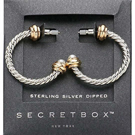 SECRET BOX_Sterling Silver Dipped Pearl Tip Twisted Hoop Earrings