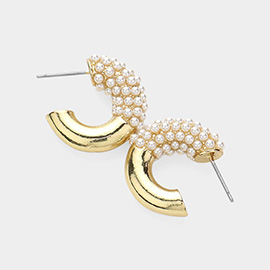 Gold Dipped Pearl Embellished Hoop Earrings