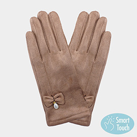 Bow Pearl Dangle Pointed Faux Suede Smart Touch Gloves