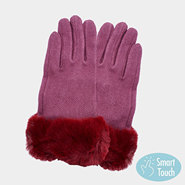 Fuzzy Fux Fur Collar Smart Touch Gloves