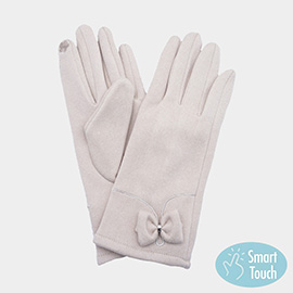 Bow Pointed Faux Suede Smart Touch Gloves