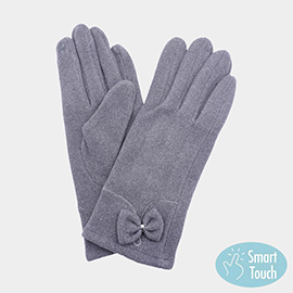 Bow Pointed Faux Suede Smart Touch Gloves