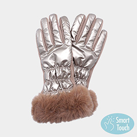 Faux Fur Cuff Puffer Smart Touch Gloves