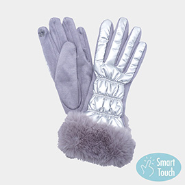 Faux Fur Cuff Puffer Smart Touch Gloves