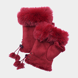 Faux Fur Trim Fingerless Gloves