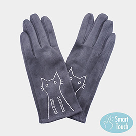 Cat Pointed Faux Suede Smart Touch Gloves