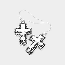 Antique Metal Cross Dangle Earrings