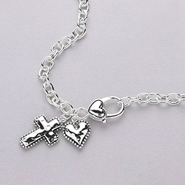 Antique Metal Cross Heart Pendant Necklace