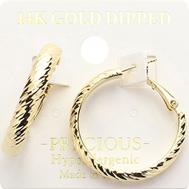 14K Gold Dipped Textured Metal Hoop Earrings