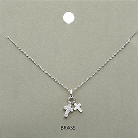 Stone Paved Cross Brass Metal Cross Pendant Necklace