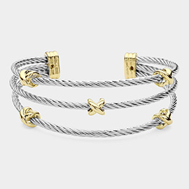 Two Tone Criss Cross Pointed Split Cuff Bracelet