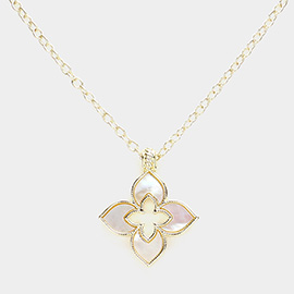 14K Gold Plated Mother Of Pearl Clover Pendant Necklace