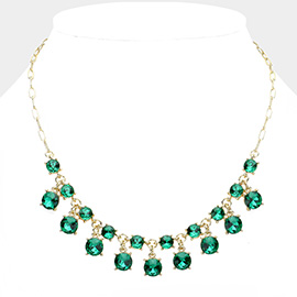 Round Glass Stone Cluster Bib Necklace