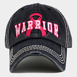 Pink Ribbon WARRIOR Embroidered Accented Vintage Baseball Cap