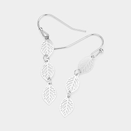 Metal Cutout Leaf Link Dropdown Dangle Earrings