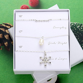 3PCS - Stone Bezel Link Pearl Snowflake Pendant Necklaces