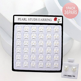 36Pairs - Round Pearl Stud Earrings