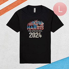 Large - Bling Studded HARRIS 2024 Message Accented T-shirt