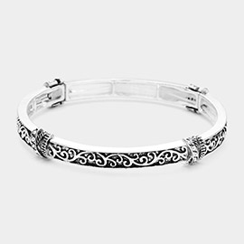 Stone Paved Bar Pointed Antique Metal Filigree Stretch Bracelet