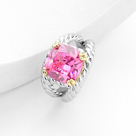 Cushion Cut CZ Stone Accented Twisted Rope Ring