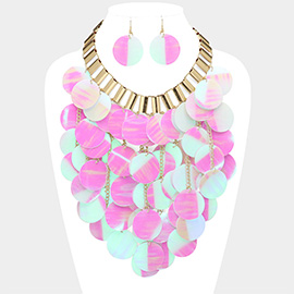 Oversized Metallic Disc Chandelier Statement Necklace