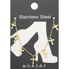 Stainless Steel Cross Charm Station Anklet