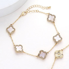 Brass Metal Mother Of Pearl Quatrefoil Station Bracelet