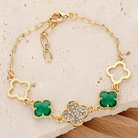 Stone Paved Quatrefoil Pointed
Link Bracelet