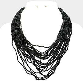 Seed Beaded Multi Layered Strand Necklace