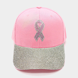 Pink Ribbon Bling Studded Pointed Baseball Cap