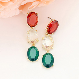 Oval Glass Stone Link Dropdown Earrings