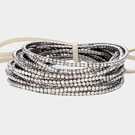 12PCS - Ribbon Colorful Rhinestone Layered Stretch Bracelets