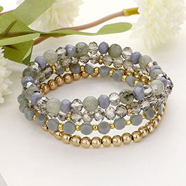 4PCS - Natural Stone Pointed Faceted Beaded Multi Layered Bracelets