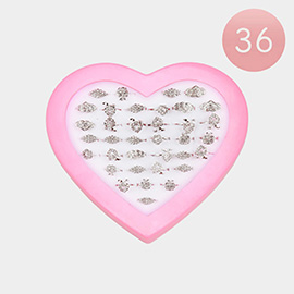 36PCS - Stone Paved Fruit Heart Flower Pointed Adjustable Rings