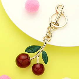 Gold Plated Sparkling Resin Cherry Keychain