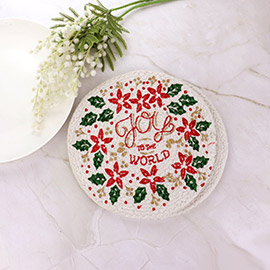 2PCS - Joy to the World Christmas Message Wreath Printed Round Trivet