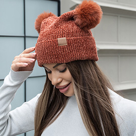 Double Pom Pom Pointed Beanie Hat