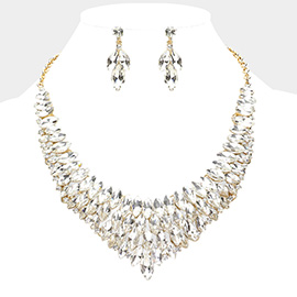 Marquise Stone Cluster Embellished Collar Evening Necklace