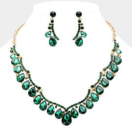 Teardrop Stone Cluster Embellished Evening Necklace