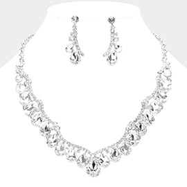 Teardrop Stone Cluster Embellished Evening Necklace