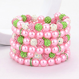 Pearl Shamballa Ball Beaded Adjustable Strand Bracelet