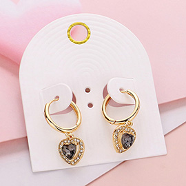 Heart Stone Dangle Huggie Hoop Earrings