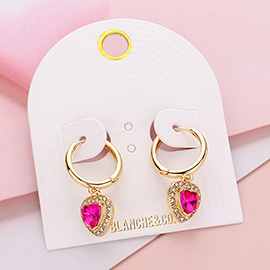 Heart Stone Dangle Huggie Hoop Earrings