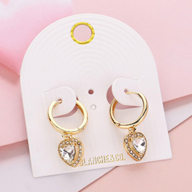 Heart Stone Dangle Huggie Hoop Earrings