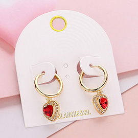 Heart Stone Dangle Huggie Hoop Earrings