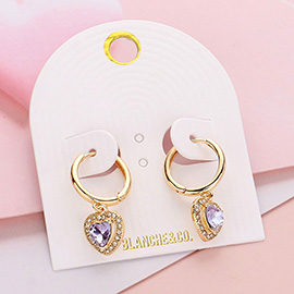 Heart Stone Dangle Huggie Hoop Earrings